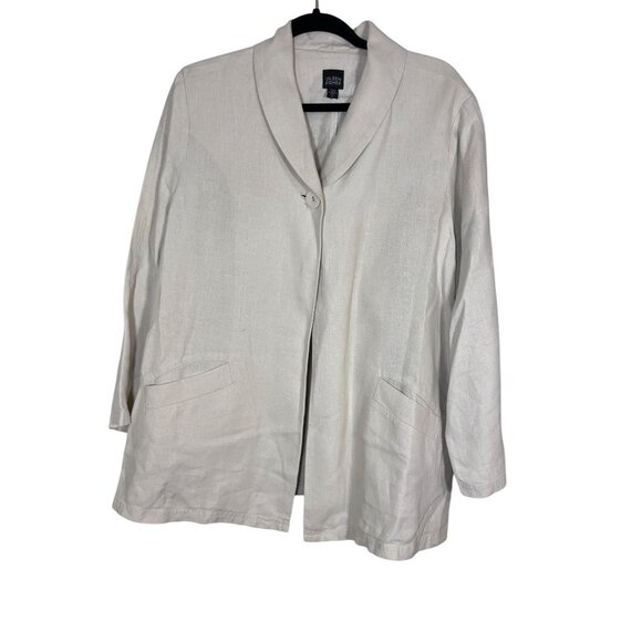 Eileen Fisher Irish Linen Jacket XL Tan High Collar Relaxed Natural Breathable - Picture 1 of 12